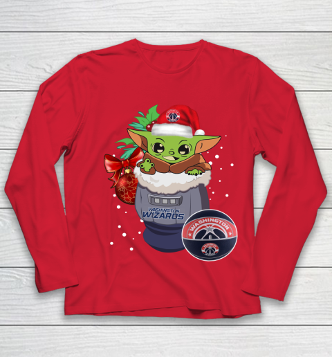 Washington Wizards Christmas Baby Yoda Star Wars Funny Happy NBA Youth Long Sleeve 10