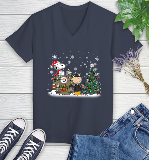 NFL Pittsburgh Steelers Snoopy Charlie Brown Christmas Football Super Bowl Sports Women's V-Neck T-Shirt 12