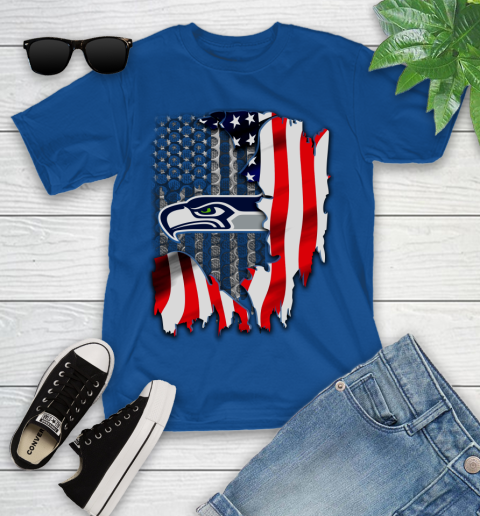 Seattle Seahawks NFL Football American Flag Youth T-Shirt 12