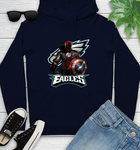 NFL Captain America Thor Spider Man Hawkeye Avengers Endgame Football Philadelphia Eagles Youth Hoodie 4