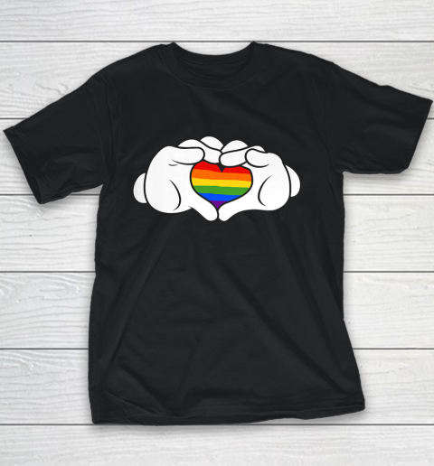 Disney Mickey And Friends Pride Mickey Gloves Rainbow Heart Youth T-Shirt