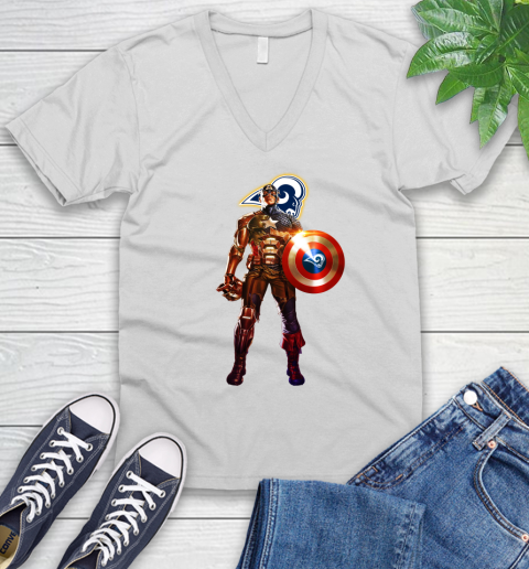 NFL Captain America Marvel Avengers Endgame Football Sports Los Angeles Rams V-Neck T-Shirt