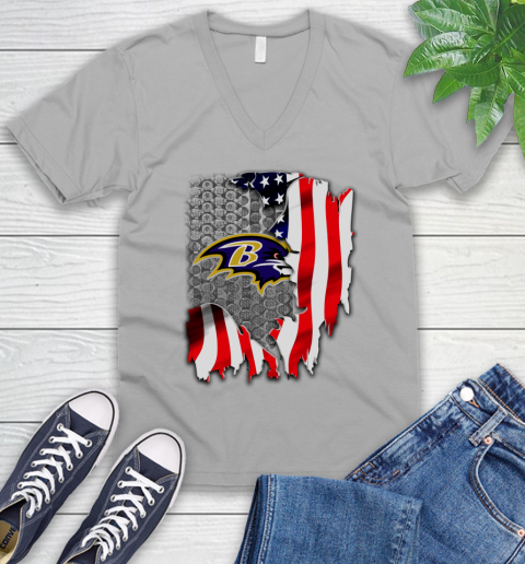 Baltimore Ravens NFL Football American Flag V-Neck T-Shirt 3