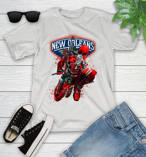 NBA Deadpool Marvel Comics Sports Basketball New Orleans Pelicans Youth T-Shirt