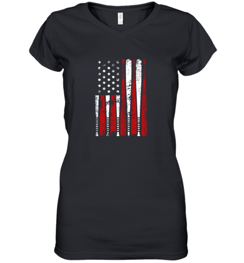 VIntage Baseball Bat American USA Flag Gift Women's V-Neck T-Shirt