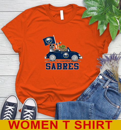 NHL Hockey Buffalo Sabres Darth Vader Baby Yoda Driving Star Wars Shirt Women's T-Shirt 4