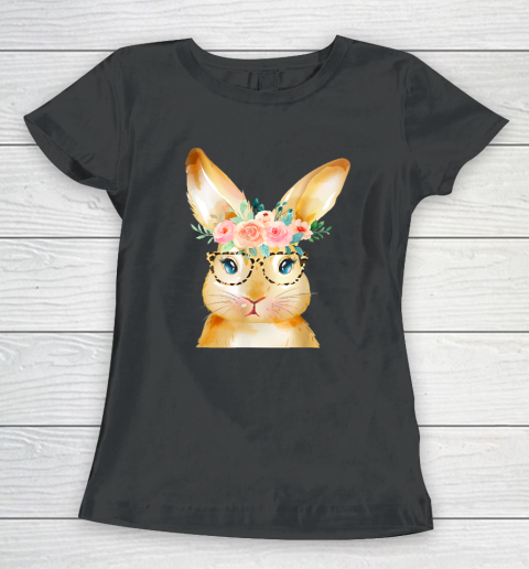 Cute Bunny Leopard Sunglasses Flowers Easter Day Women's T-Shirt