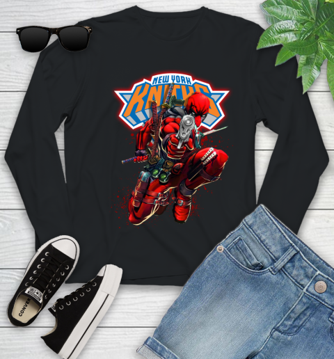 NBA Deadpool Marvel Comics Sports Basketball New York Knicks Youth Long Sleeve 2