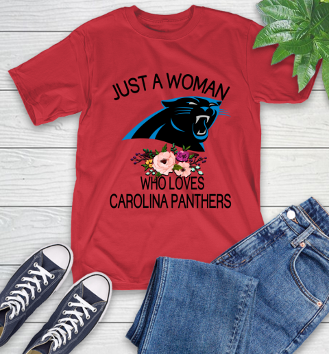 NFL Just A Woman Who Loves Carolina Panthers Football Sports T-Shirt 10