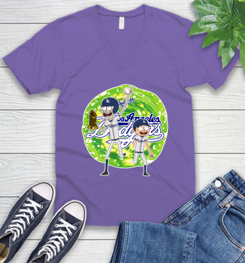 MLB Los Angeles Dodgers Rick And Morty Commissioner's Trophy Baseball Sports V-Neck T-Shirt 10