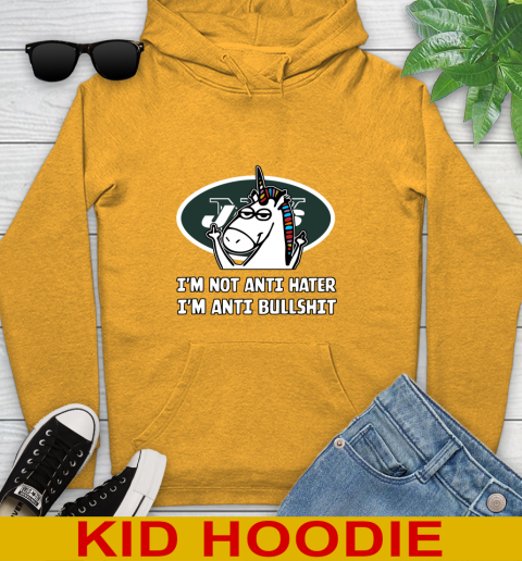 New York Jets NFL Football Unicorn I'm Not Anti Hater I'm Anti Bullshit Youth Hoodie 3