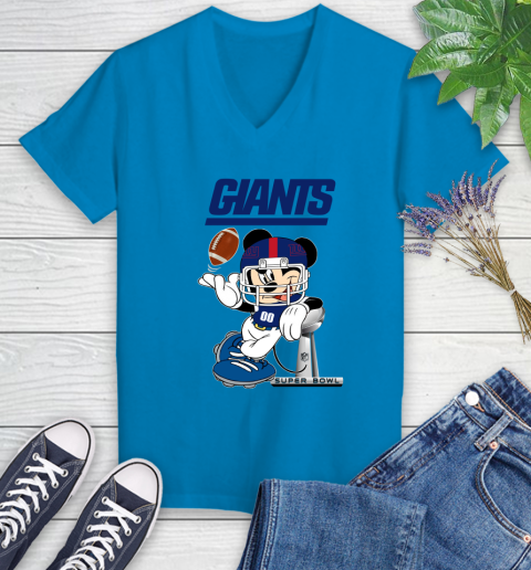 NFL newyork giants Mickey Mouse Disney Super Bowl Football T Shirt Women's V-Neck T-Shirt 7