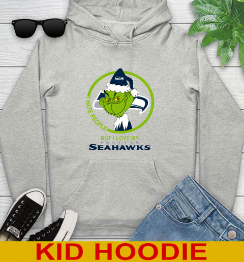 Seattle Seahawks NFL Christmas Grinch I Hate People But I Love My Favorite Football Team Youth Hoodie