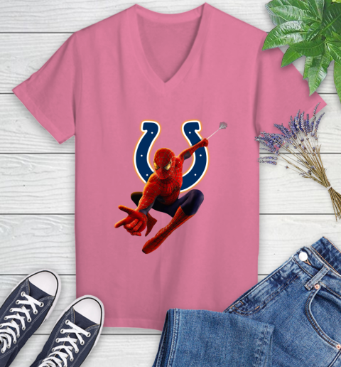 NFL Spider Man Avengers Endgame Football Indianapolis Colts Women's V-Neck T-Shirt 13