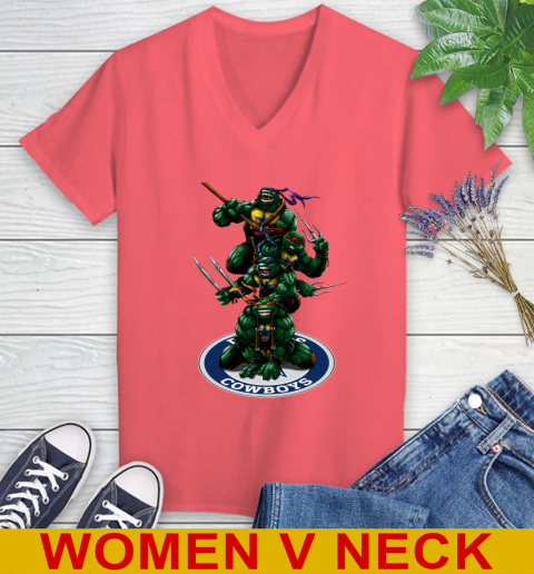 NFL Football Dallas Cowboys Teenage Mutant Ninja Turtles Shirt Women's V-Neck T-Shirt 7