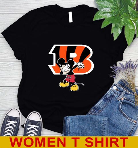 Cincinnati Bengals NFL Football Dabbing Mickey Disney Sports Women's T-Shirt 2