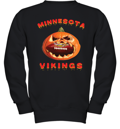 NFL Minnesota Vikings Halloween Pumpkin Football Sports n6yvO0A5XR8 youth sweatshirt 47 95 151514 front black