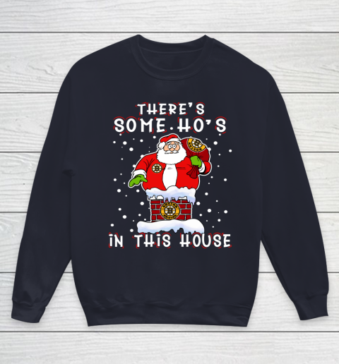 Boston Bruins Christmas There Is Some Hos In This House Santa Stuck In The Chimney NHL Youth Sweatshirt 2