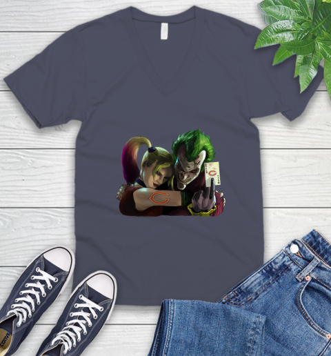 Chicago Bears NFL Football Joker Harley Quinn Suicide Squad V-Neck T-Shirt - Image 9
