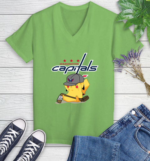 NHL Pikachu Hockey Sports Washington Capitals Women's V-Neck T-Shirt 11