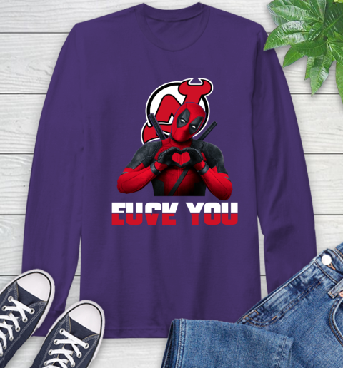 NHL New Jersey Devils Deadpool Love You Fuck You Hockey Sports Long Sleeve T-Shirt 5