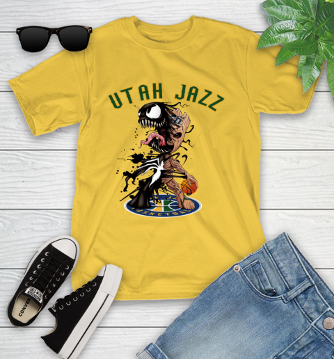 NBA Utah Jazz Basketball Venom Groot Guardians Of The Galaxy Youth T-Shirt 8