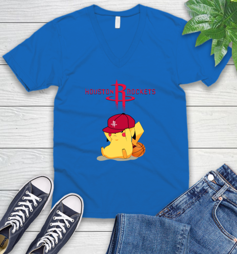 NBA Pikachu Basketball Sports Houston Rockets V-Neck T-Shirt 6