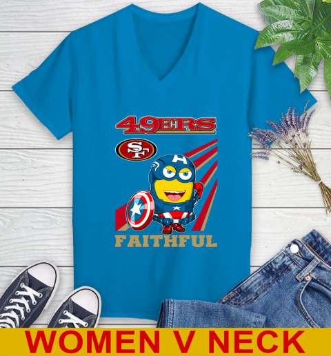 NFL Football San Francisco 49ers Captain America Marvel Avengers Minion Faithful Shirt Women's V-Neck T-Shirt 7