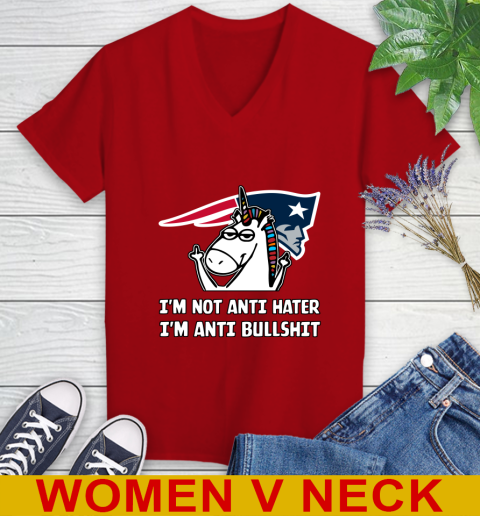 New England Patriots NFL Football Unicorn I'm Not Anti Hater I'm Anti Bullshit Women's V-Neck T-Shirt 12