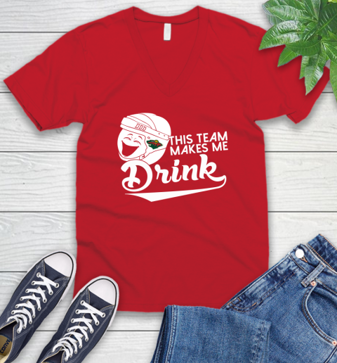 Minnesota Wild NHL Hockey This Team Makes Me Drink Adoring Fan V-Neck T-Shirt 6