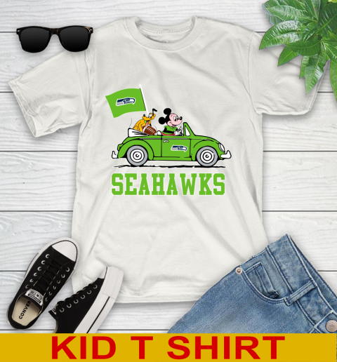 NFL Football Seattle Seahawks Pluto Mickey Driving Disney Shirt Youth T-Shirt