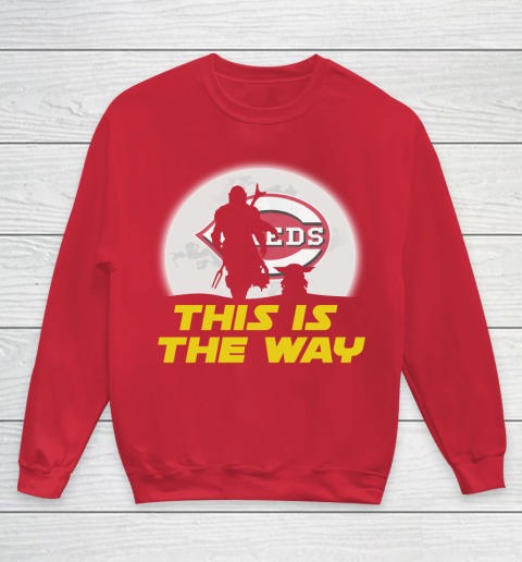 Cincinnati Reds MLB Baseball Star Wars Yoda And Mandalorian This Is The Way Youth Sweatshirt 7