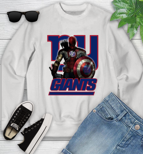 NFL Captain America Thor Spider Man Hawkeye Avengers Endgame Football New York Giants Youth Sweatshirt