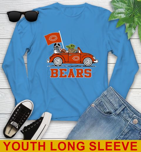 NFL Football Chicago Bears Darth Vader Baby Yoda Driving Star Wars Shirt Youth Long Sleeve 8