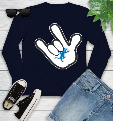 Detroit Lions NFL Football Mickey Rock Hand Disney Youth Long Sleeve 3