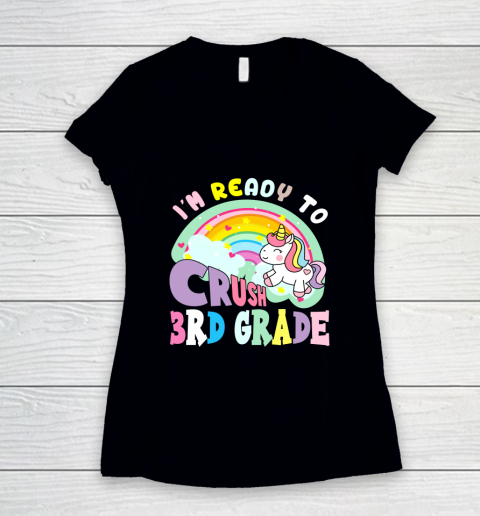 Back to school shirt ready to crush 3rd grade unicorn Women's V-Neck T-Shirt