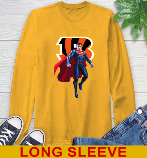 NFL Superman DC Sports Football Cincinnati Bengals Long Sleeve T-Shirt 3