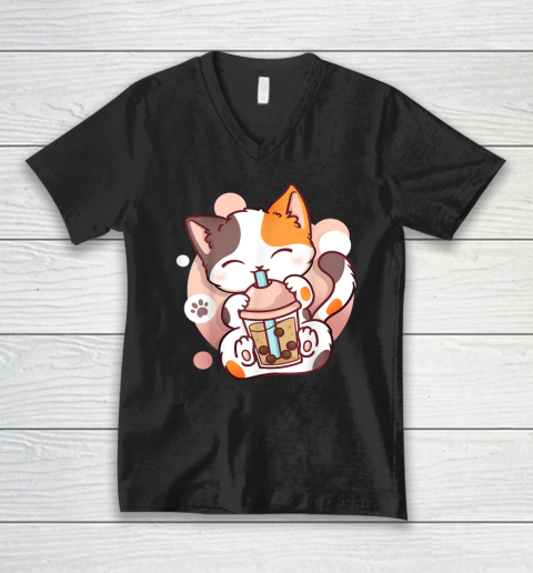 Cat Boba Tea Bubble Tea Anime Kawaii Neko V-Neck T-Shirt