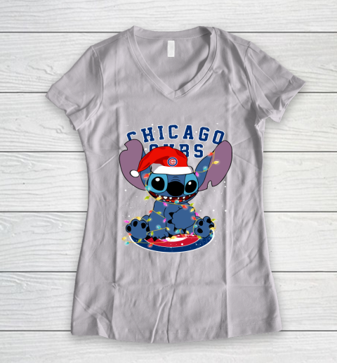 Chicago Cubs MLB noel stitch Baseball Christmas Women's V-Neck T-Shirt