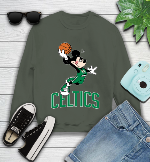 NBA Basketball Boston Celtics Cheerful Mickey Mouse Shirt Youth Sweatshirt 9
