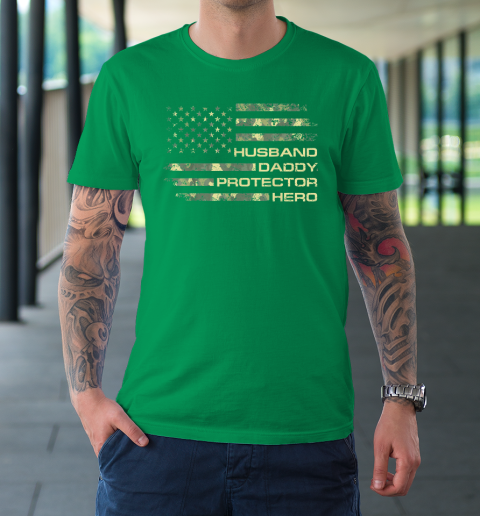 Husband Daddy Protector Hero Shirt Fathers Day American Flag T-Shirt 5