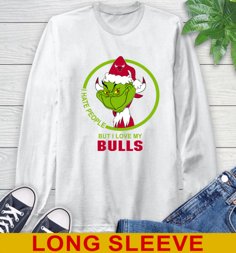 Chicago Bulls NBA Christmas Grinch I Hate People But I Love My Favorite Basketball Team Long Sleeve T-Shirt