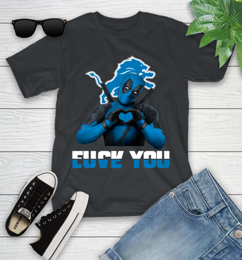 NHL Detroit Lions Deadpool Love You Fuck You Football Sports Youth T-Shirt