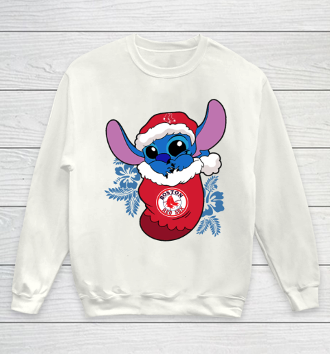 Boston Red Sox Christmas Stitch In The Sock Funny Disney MLB Youth Sweatshirt 2