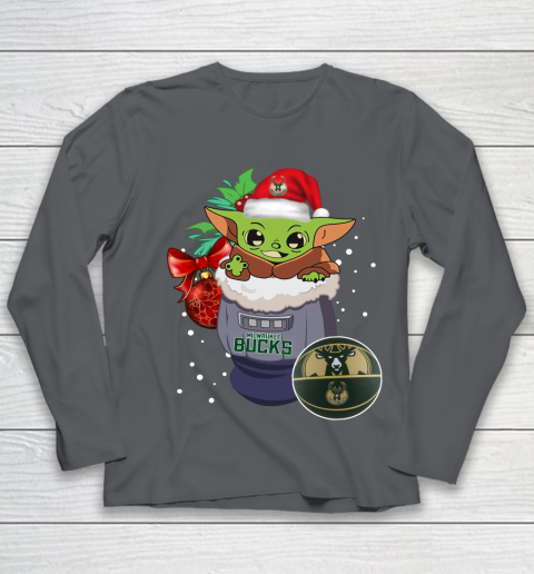 Milwaukee Bucks Christmas Baby Yoda Star Wars Funny Happy NBA Youth Long Sleeve 8