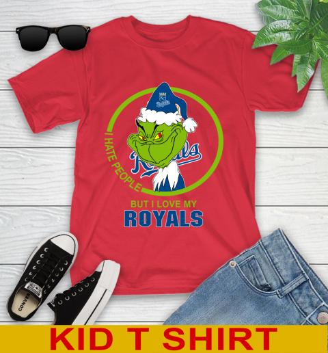 Kansas City Royals MLB Christmas Grinch I Hate People But I Love My Favorite Baseball Team Youth T-Shirt 10