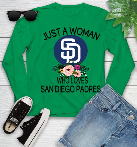MLB Just A Woman Who Loves San Diego Padres Baseball Sports Youth Long Sleeve 4