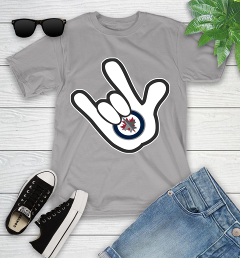 Winnipeg Jets NHL Hockey Mickey Rock Hand Disney Youth T-Shirt 4
