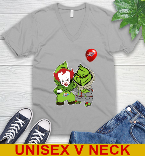 Oklahoma City Thunder Baby Pennywise Grinch Christmas NBA Basketball V-Neck T-Shirt 4