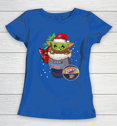 Oklahoma City Thunder Christmas Baby Yoda Star Wars Funny Happy NBA Women's T-Shirt 9
